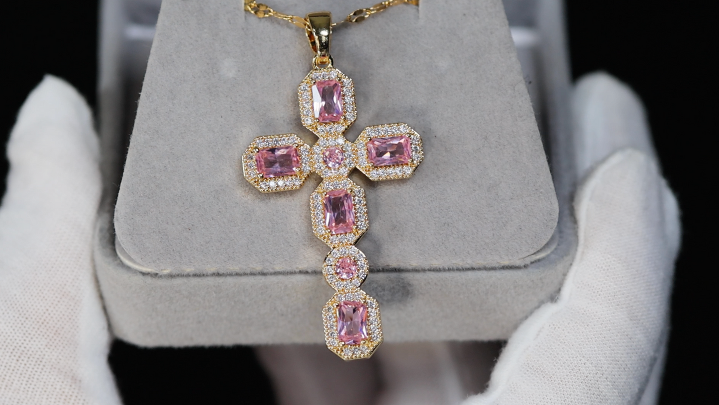 Pink Diamond Cross Pendant | Gold Pink Diamond Cross Pendant