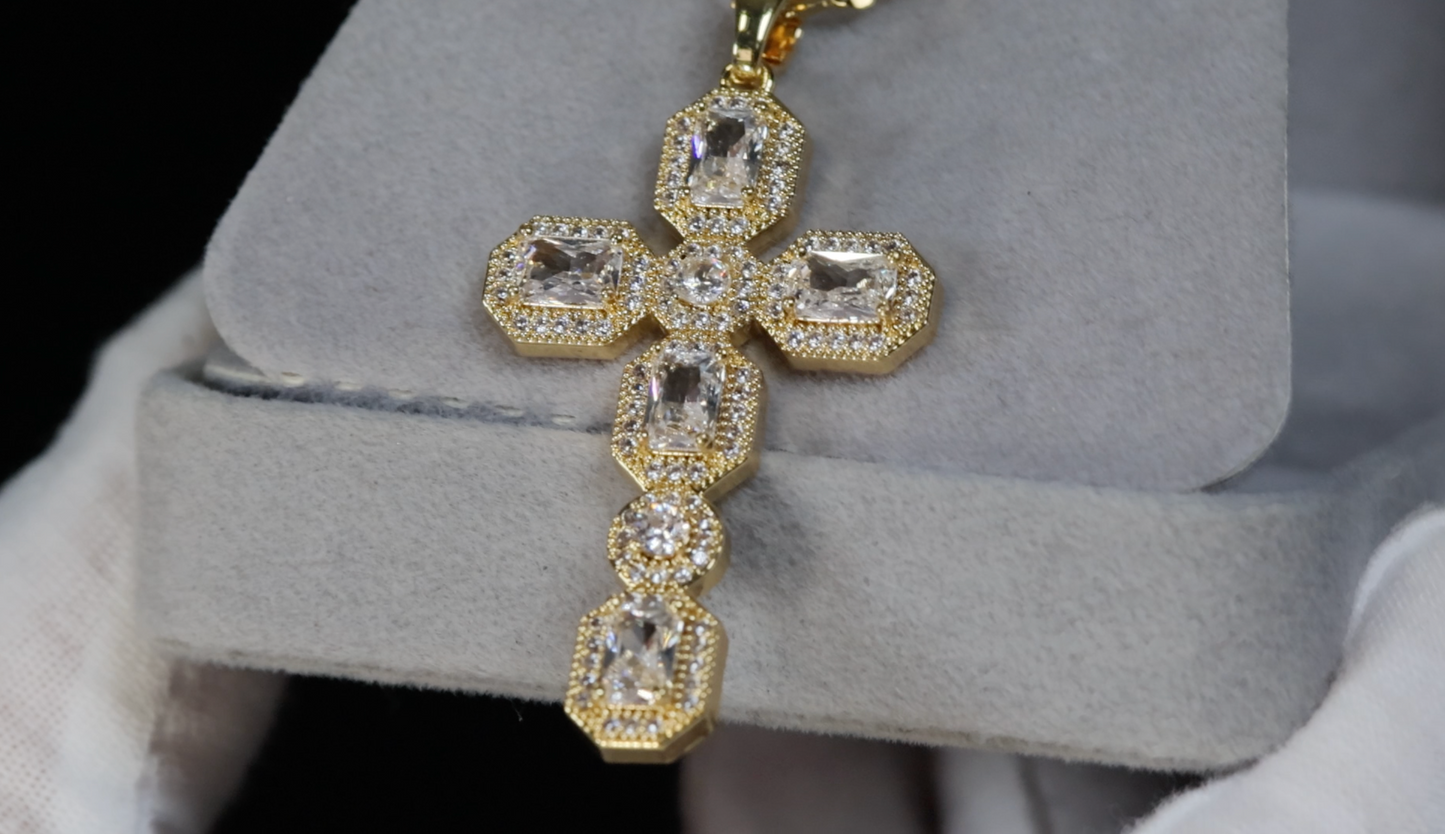 Gold Diamond Cross Pendant | Radiant Diamond Cross Pendant