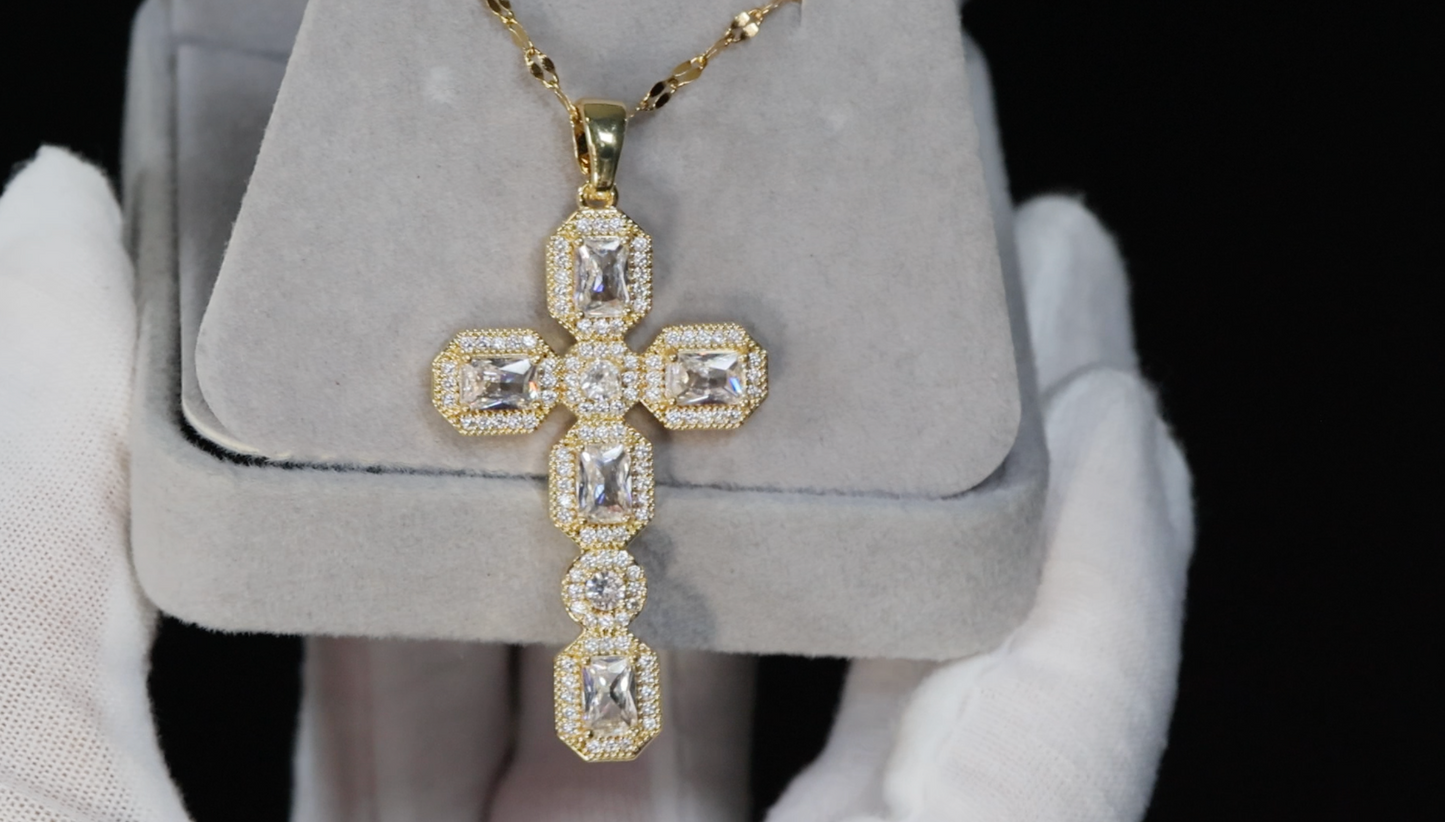 Gold Diamond Cross Pendant | Radiant Diamond Cross Pendant