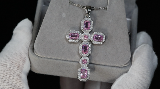 Pink Diamond Cross Pendant | Big Pink Diamond Cross Pendant