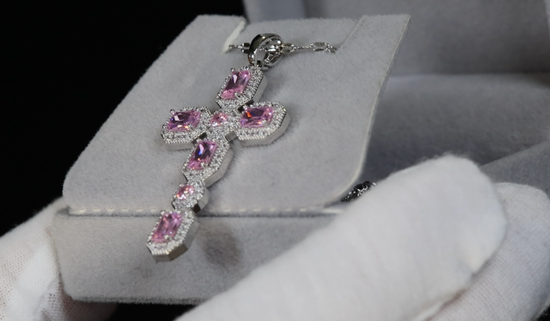 Pink Diamond Cross Pendant | Big Pink Diamond Cross Pendant