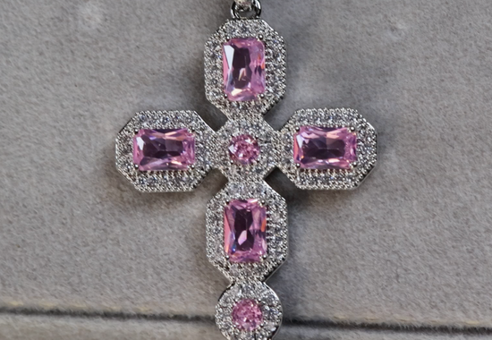 Pink Diamond Cross Pendant | Big Pink Diamond Cross Pendant