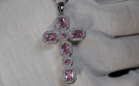 Pink Diamond Cross Pendant | Big Pink Diamond Cross Pendant