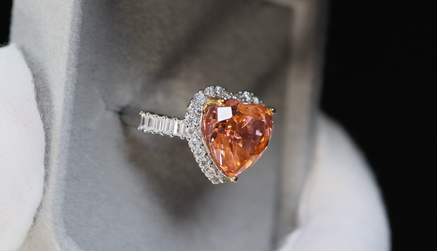 Peach Diamond Ring | Pink Champagne Diamond Heart Ring