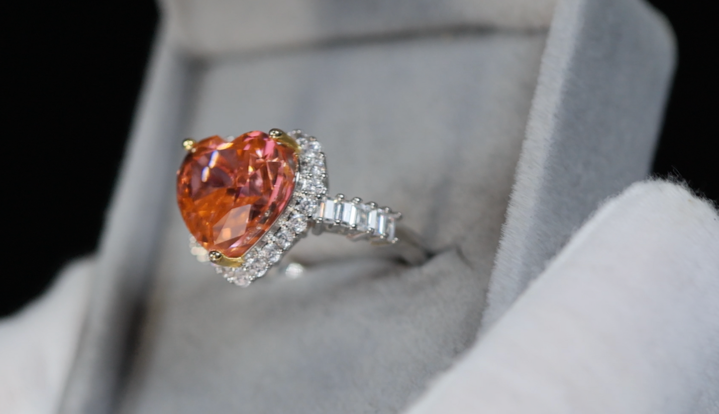 Peach Diamond Ring | Pink Champagne Diamond Heart Ring