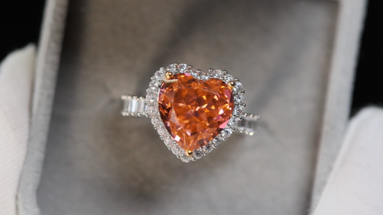 Peach Diamond Ring | Pink Champagne Diamond Heart Ring