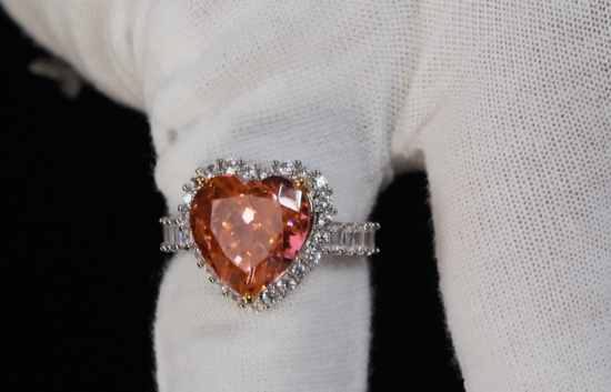 Peach Diamond Ring | Pink Champagne Diamond Heart Ring