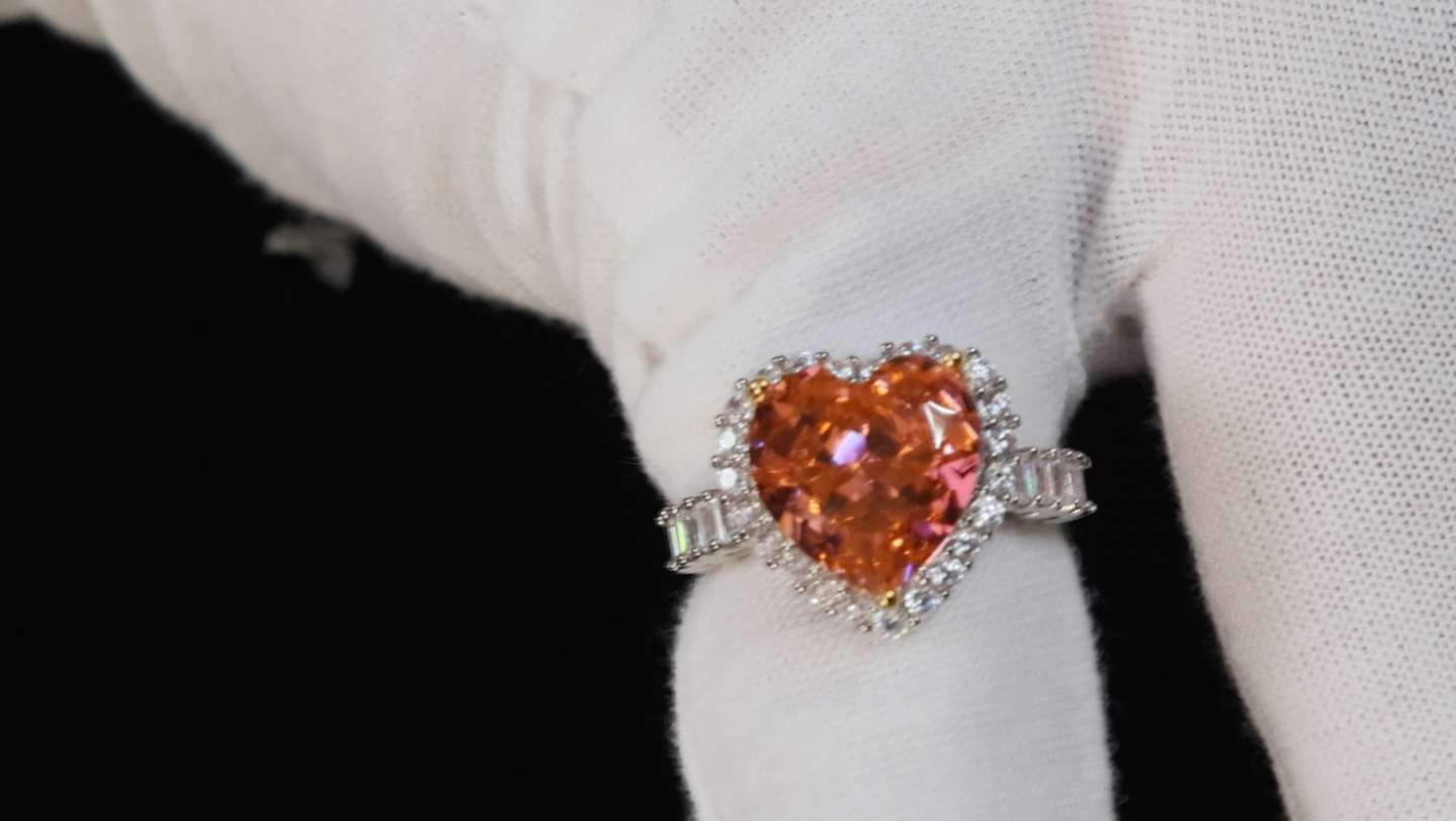 Peach Diamond Ring | Pink Champagne Diamond Heart Ring