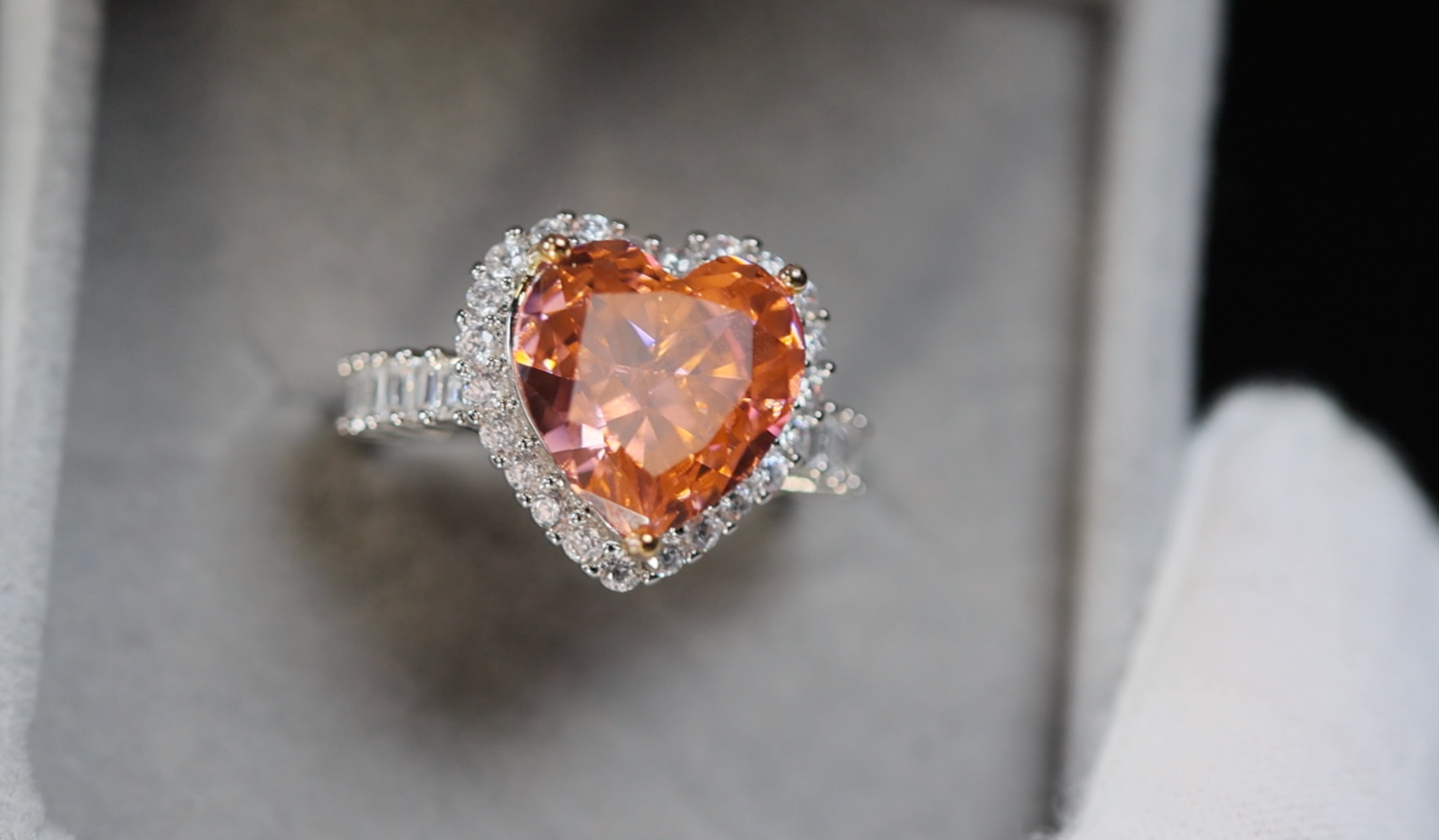 Peach Diamond Ring | Pink Champagne Diamond Heart Ring