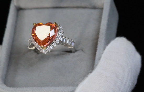 Peach Diamond Ring | Pink Champagne Diamond Heart Ring