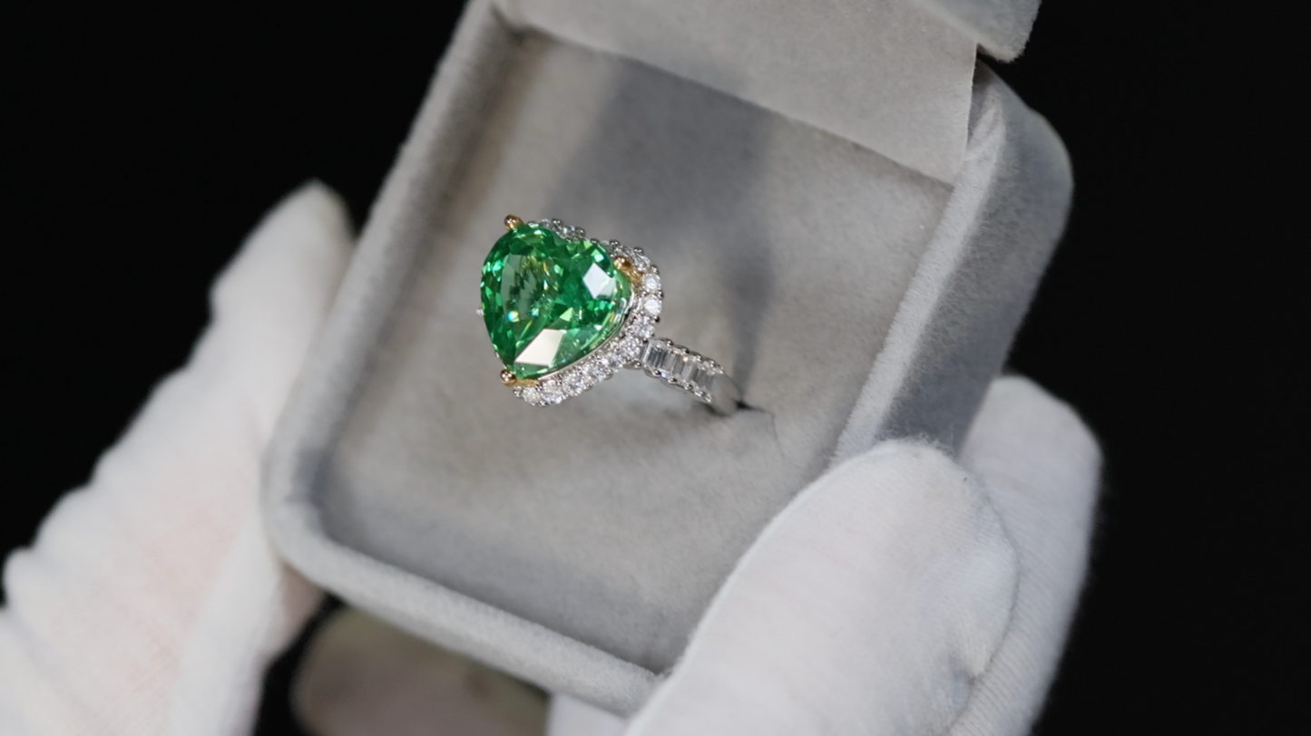 Green Diamond Heart Ring | Diamond Heart Ring | Green Diamond Ring