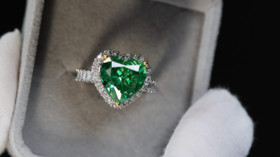 Green Diamond Heart Ring | Diamond Heart Ring | Green Diamond Ring