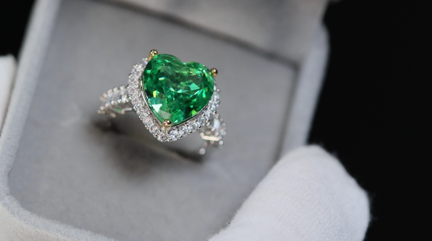 Green Diamond Heart Ring | Diamond Heart Ring | Green Diamond Ring