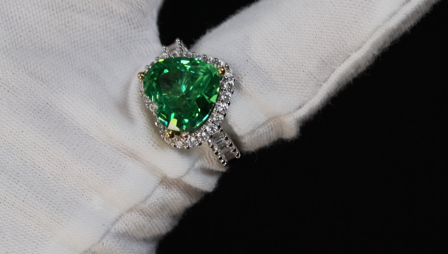 Green Diamond Heart Ring | Diamond Heart Ring | Green Diamond Ring