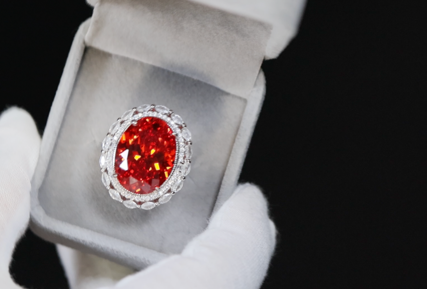 Womens Big Red Diamond Ring | Womens Red Oval Diamond Ring