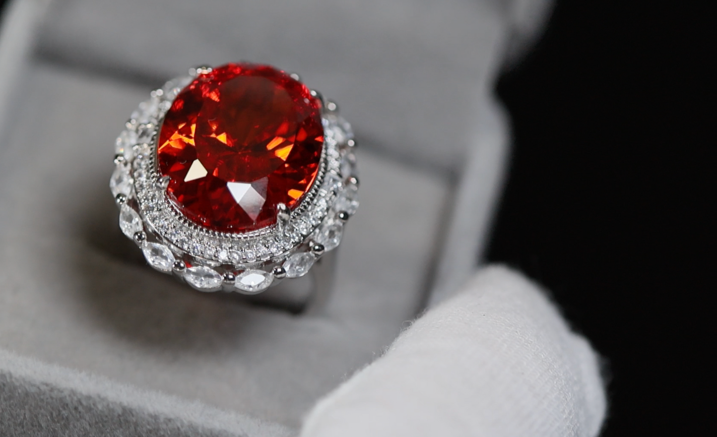 Womens Big Red Diamond Ring | Womens Red Oval Diamond Ring