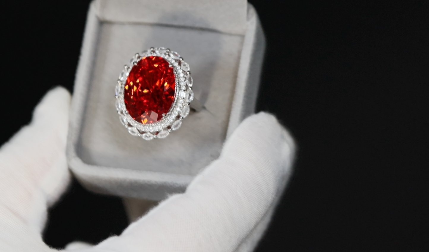 Womens Big Red Diamond Ring | Womens Red Oval Diamond Ring