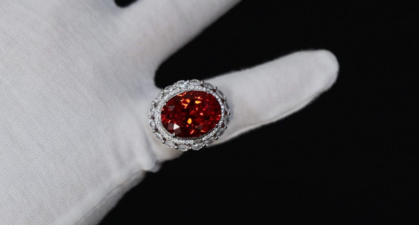 Womens Big Red Diamond Ring | Womens Red Oval Diamond Ring