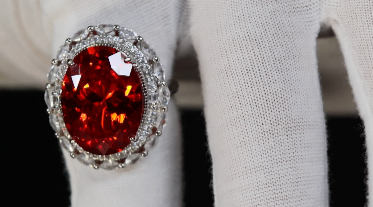 Womens Big Red Diamond Ring | Womens Red Oval Diamond Ring