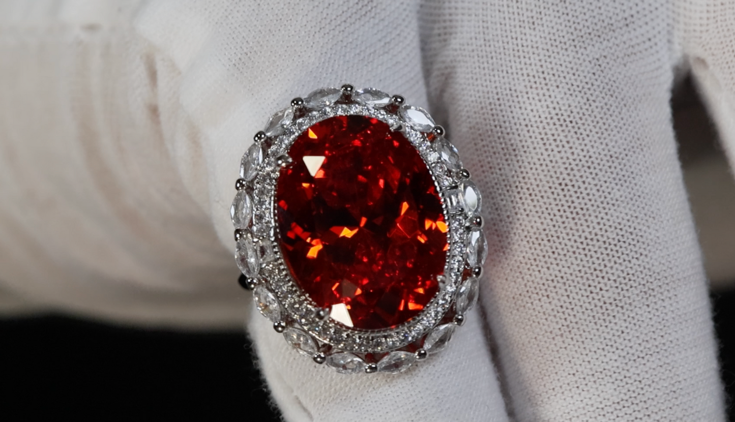 Womens Big Red Diamond Ring | Womens Red Oval Diamond Ring