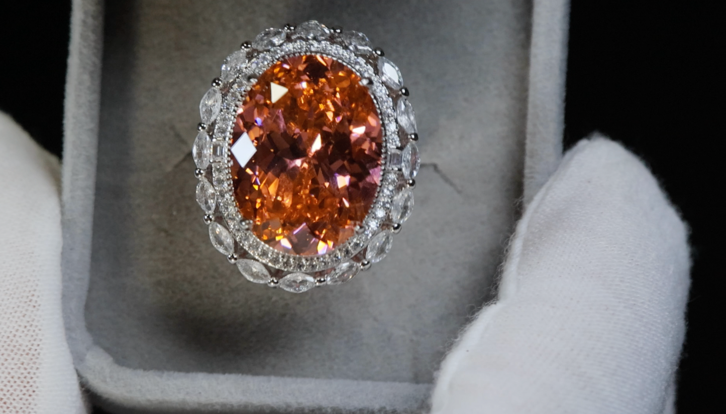 Champagne Diamond Ring | Pink Champagne Diamond Ring | Peach Diamond Ring