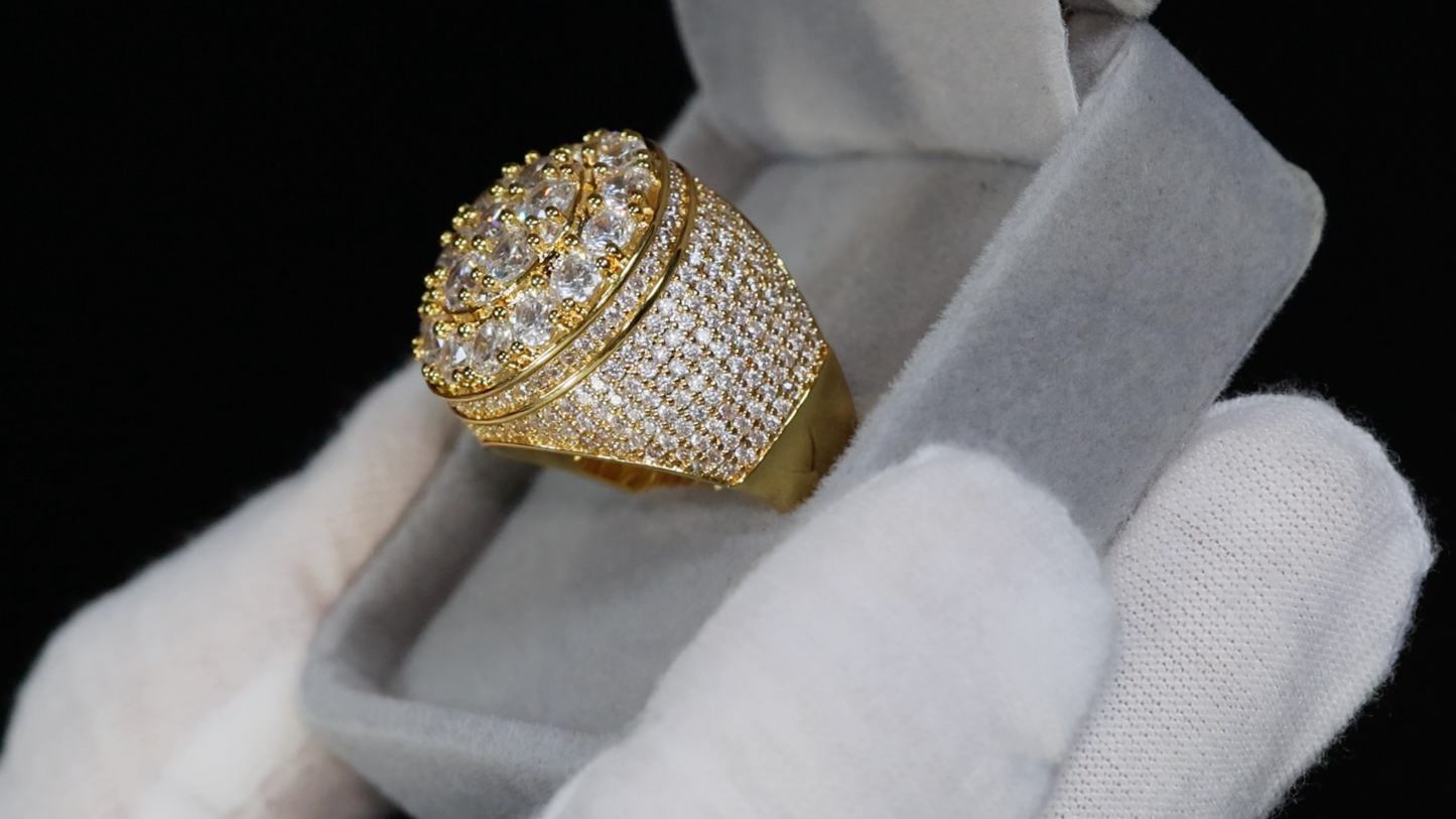 Mens Gold Iced Out Ring | Mens Big Gold Diamond Ring