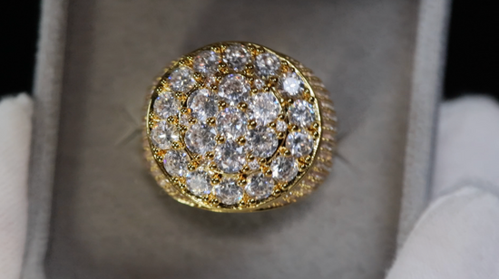 Mens Gold Iced Out Ring | Mens Big Gold Diamond Ring