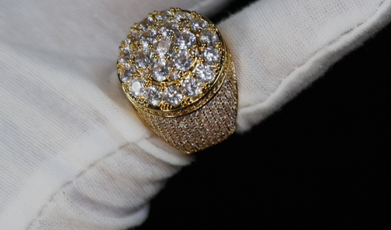 Mens Gold Iced Out Ring | Mens Big Gold Diamond Ring