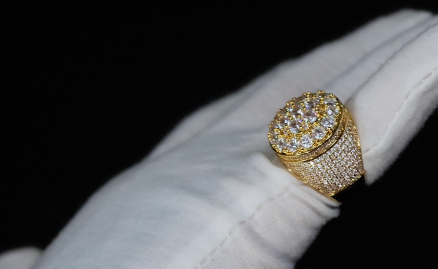 Mens Gold Iced Out Ring | Mens Big Gold Diamond Ring