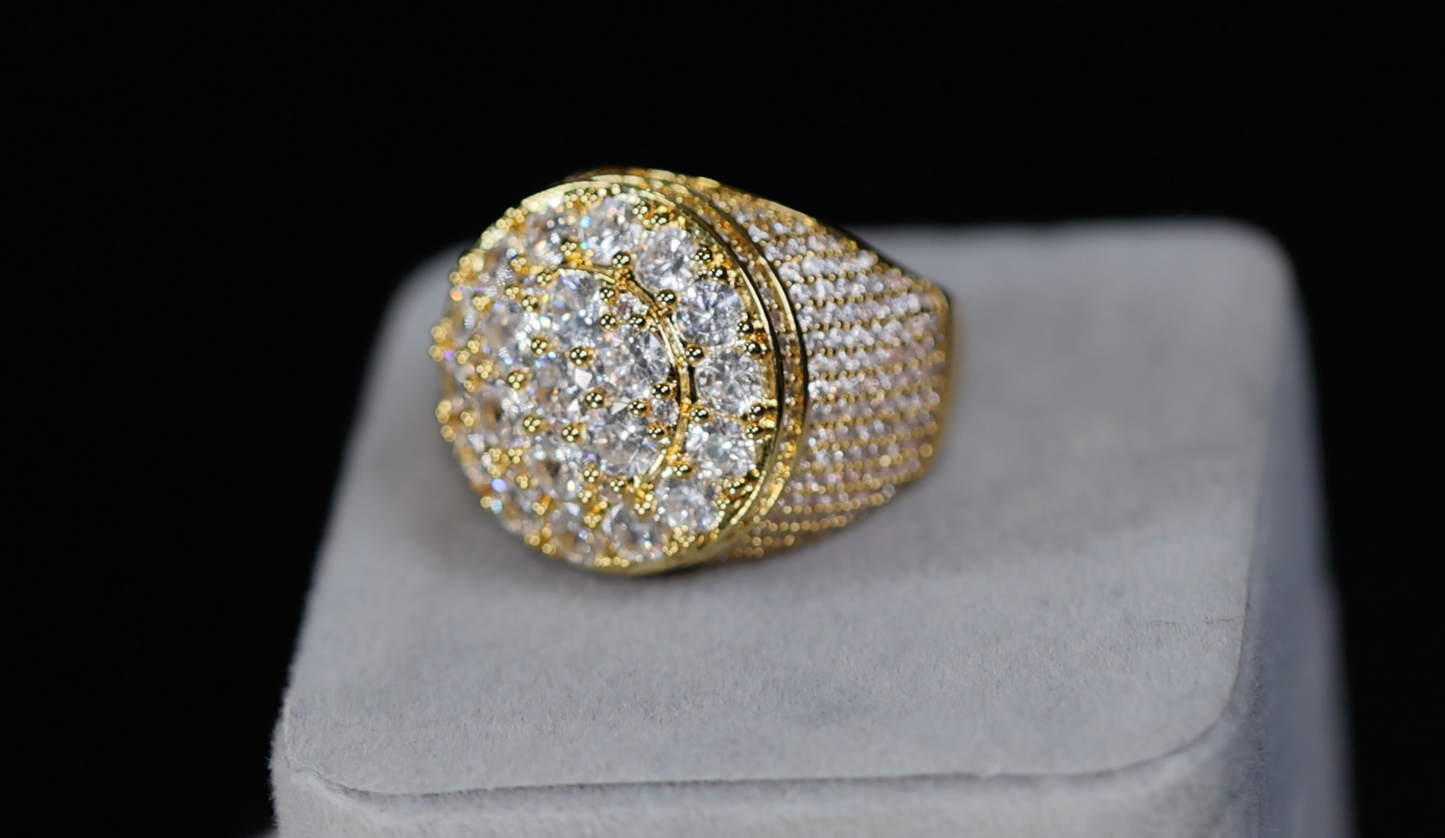 Mens Gold Iced Out Ring | Mens Big Gold Diamond Ring