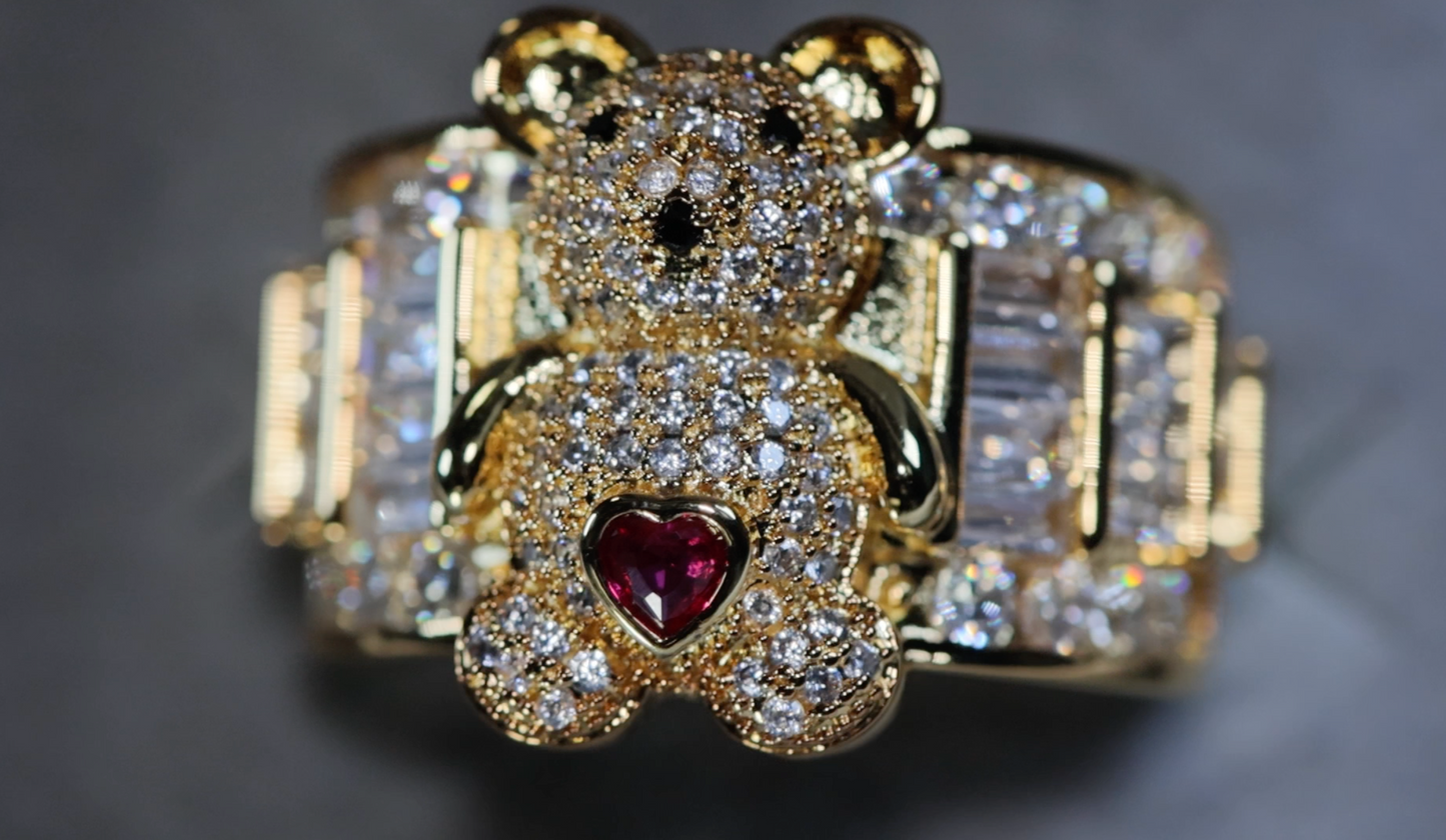 Diamond Teddy Bear Ring | Teddy Bear Ring | Baguette Teddy Bear Ring