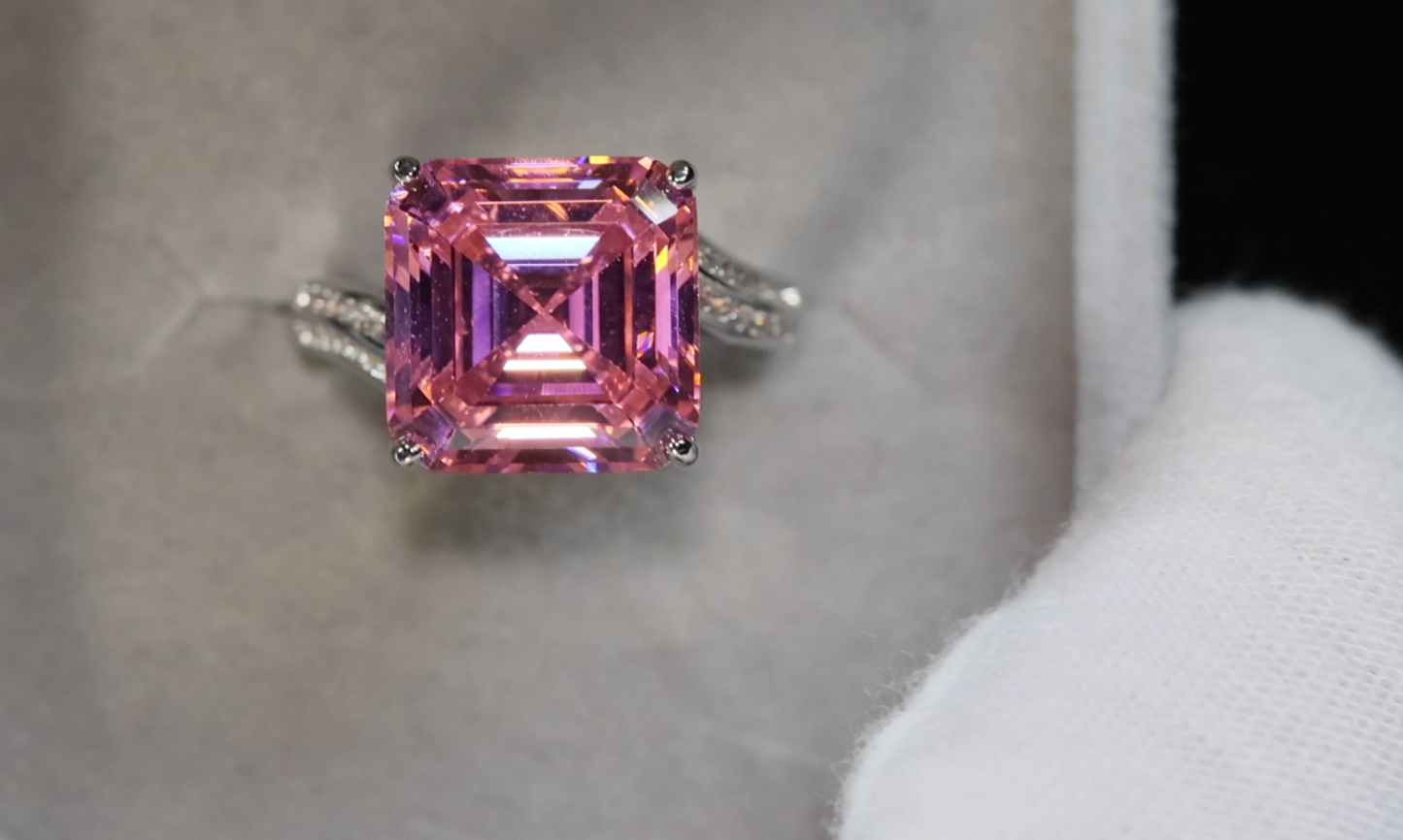 Pink Asscher Cut Diamond Ring | Pink Asscher Diamond Ring