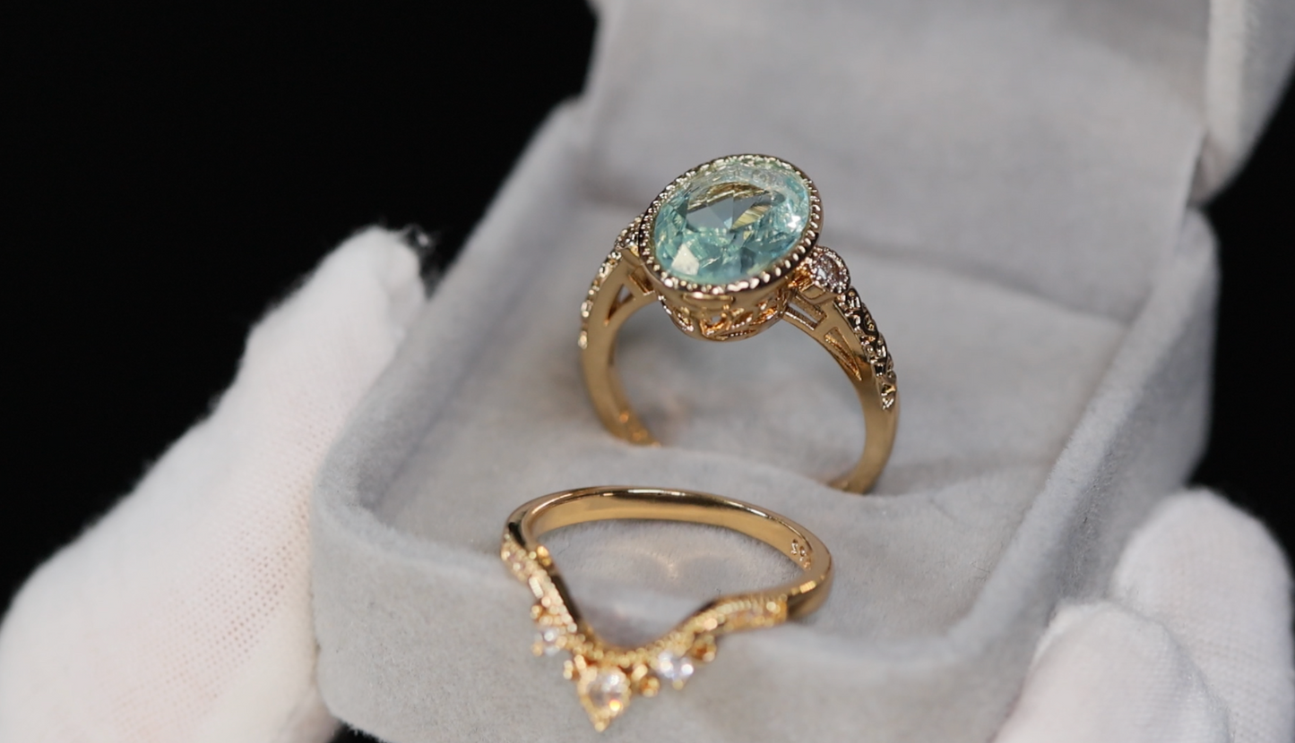 Womens Gold Wedding Ring Set | Blue Diamond Ring