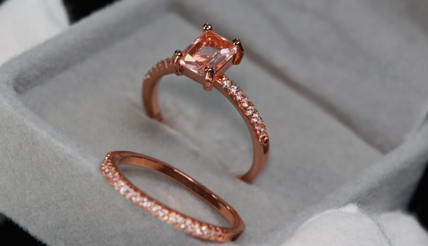 Womens Rose Gold Ring | Rose Gold Engagement Ring | Rose Gold Wedding Ring Set