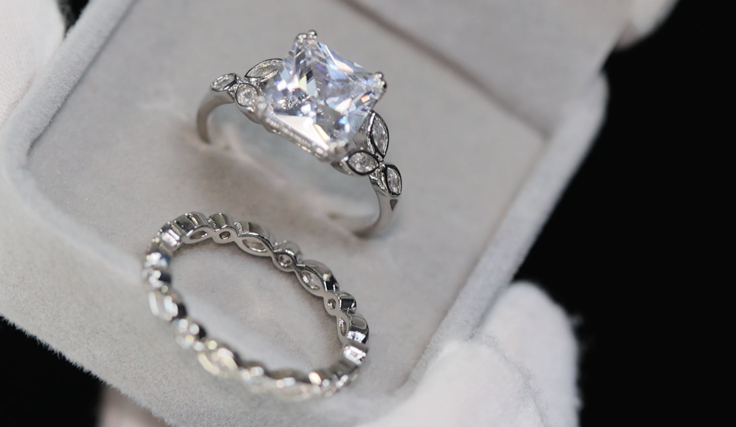 Princess Cut Engagement Ring Set | Womens Wedding Ring Set