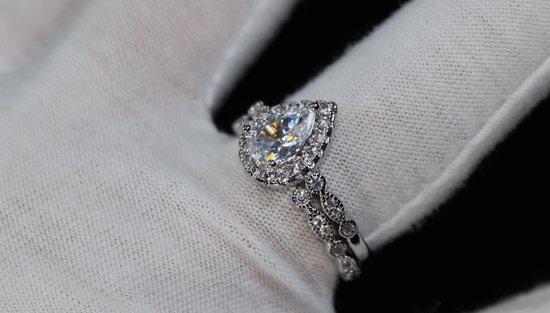 Womens Engagement Ring Set  | Pear Cut Diamond Ring