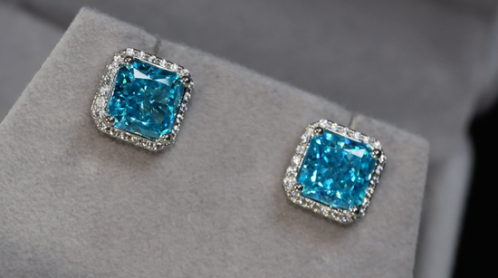 Blue Diamond Ear Studs | Womens Blue Diamond Ear Studs | Mens Blue Diamond Ear Studs