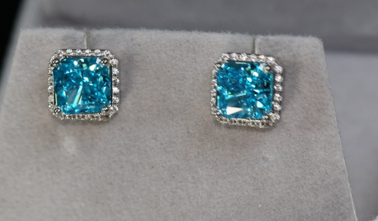 Blue Diamond Ear Studs | Womens Blue Diamond Ear Studs | Mens Blue Diamond Ear Studs