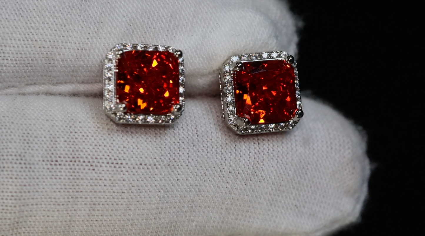 Womens Red Diamond Ear Studs