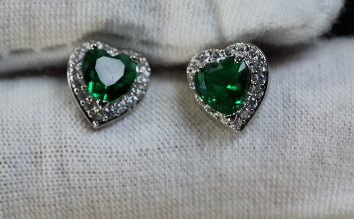 Green Diamond Earrings | Green Diamond Heart Ear Studs | Emerald Earrings