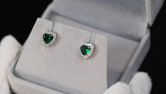 Green Diamond Earrings | Green Diamond Heart Ear Studs | Emerald Earrings