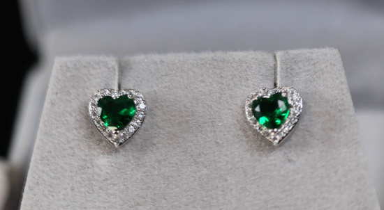 Green Diamond Earrings | Green Diamond Heart Ear Studs | Emerald Earrings