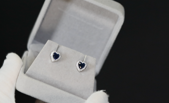 Blue Diamond Ear Studs | Blue Diamond Heart Ear Studs