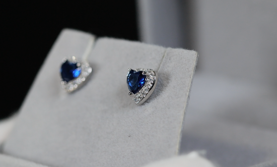 Blue Diamond Ear Studs | Blue Diamond Heart Ear Studs