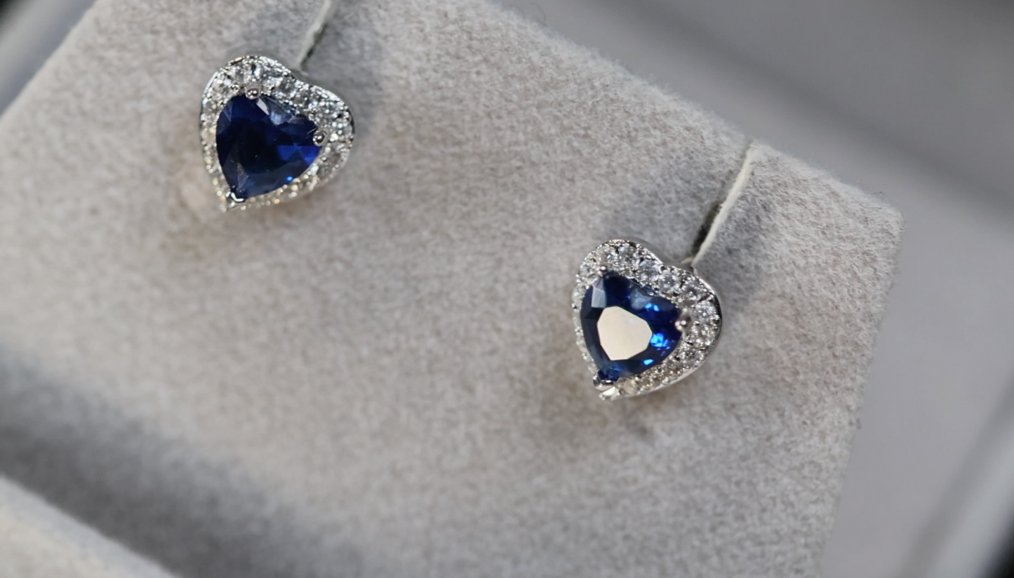 Blue Diamond Ear Studs | Blue Diamond Heart Ear Studs