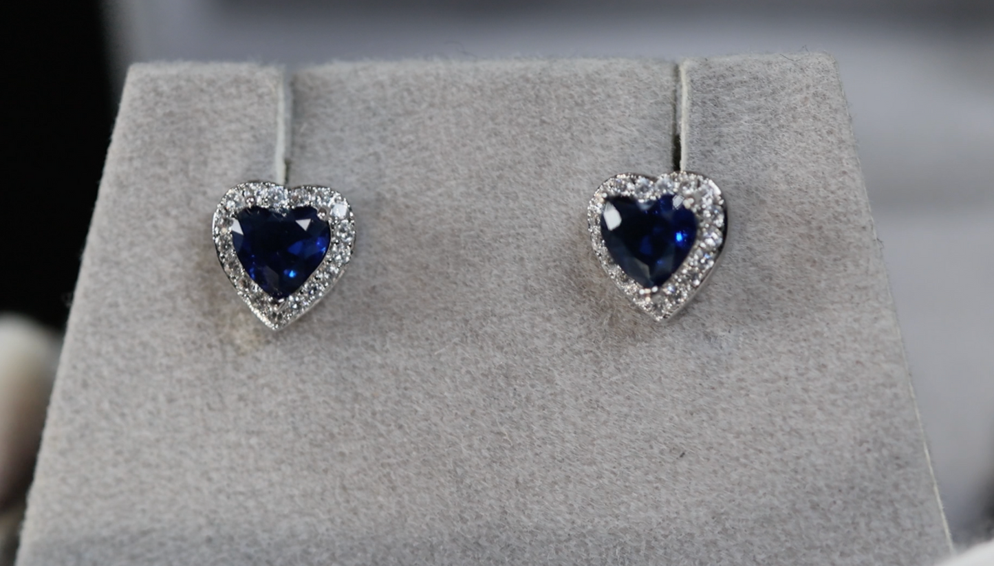 Blue Diamond Ear Studs | Blue Diamond Heart Ear Studs