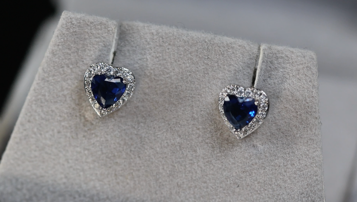 Blue Diamond Ear Studs | Blue Diamond Heart Ear Studs