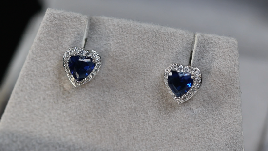 Blue Diamond Ear Studs | Blue Diamond Heart Ear Studs