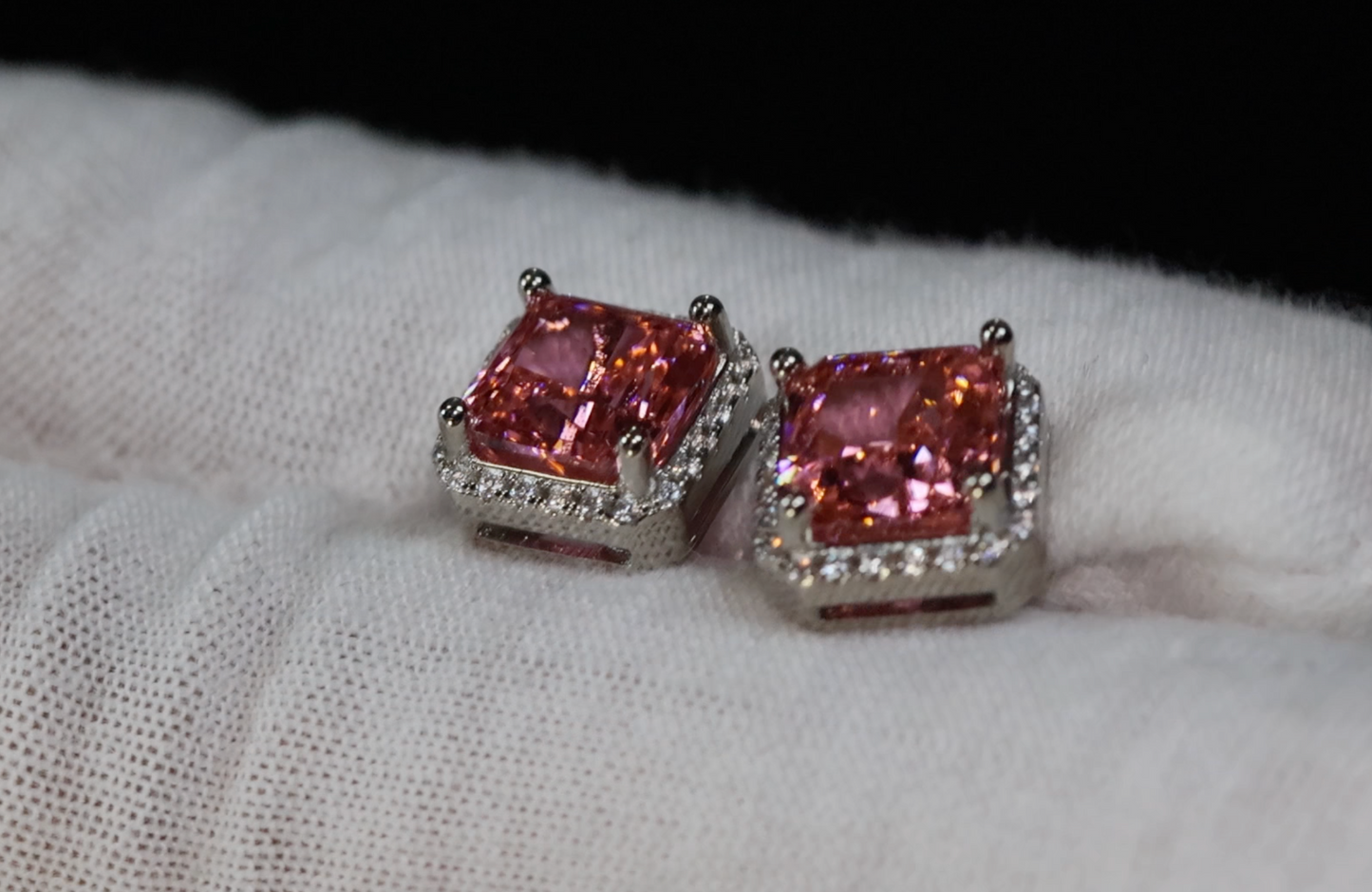 Peach Diamond Ear Studs | Pink Champagne Diamond Earrings