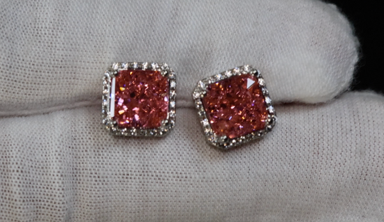 Peach Diamond Ear Studs | Pink Champagne Diamond Earrings